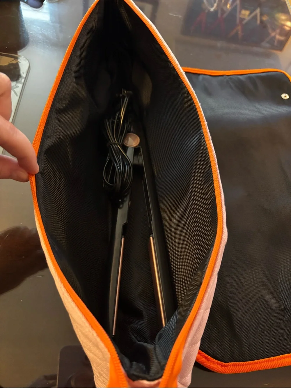 Pink hot tools bag with built in heat-resistant mat